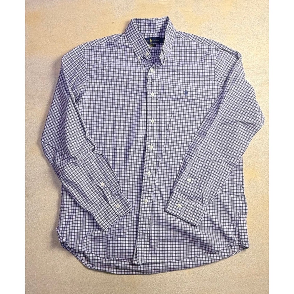 Ralph Lauren Mens Purple Gingham Check Cotton Stretch Button Up Shirt Large-2468